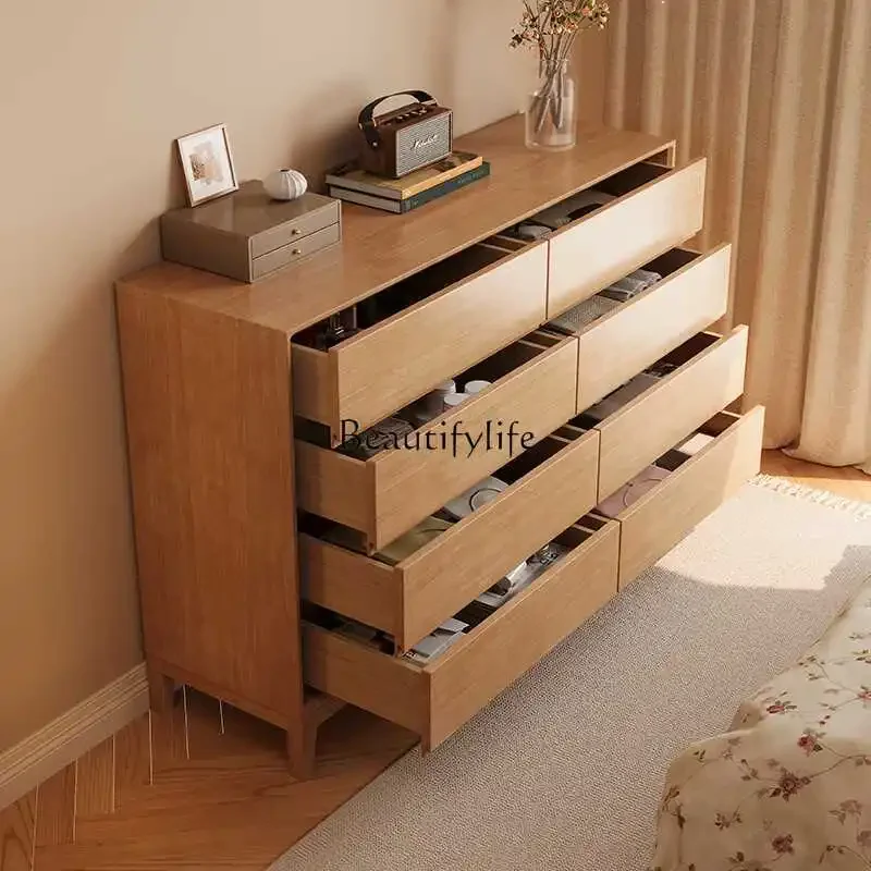 Chinese-style eight-bucket cabinet, solid wood drawer, bedside, bedroom storage, living room storage, vertical cabinet