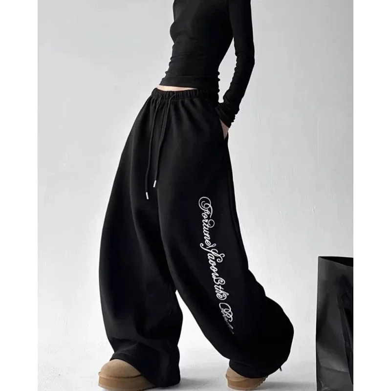 Pantalon tendance hip-hop imprimé lettres pour femme, style européen et américain, survêtement décontracté d'hiver avec cordon de serrage