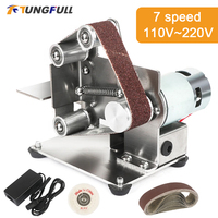 Mini Electric Belt Sander Grinder 110V~220V Adjustable Speed Cutter Edges Sharpener Polishing Grinding Machine with 10PCS Belts