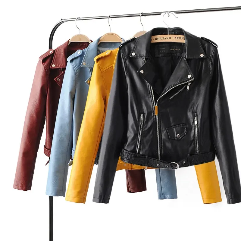 Bella Philosophy Women Autumn Winter Faux Leather Zipper Biker Jacket Female Casual Sashes PU Jacket Coat Ladies Coat