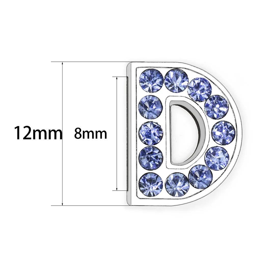 8mm A-Z LT Blue Color Rhinestone Slide Letters Charms DIY Jewelry Marking Fit Pet Collar Wristband Keychains 1pcs