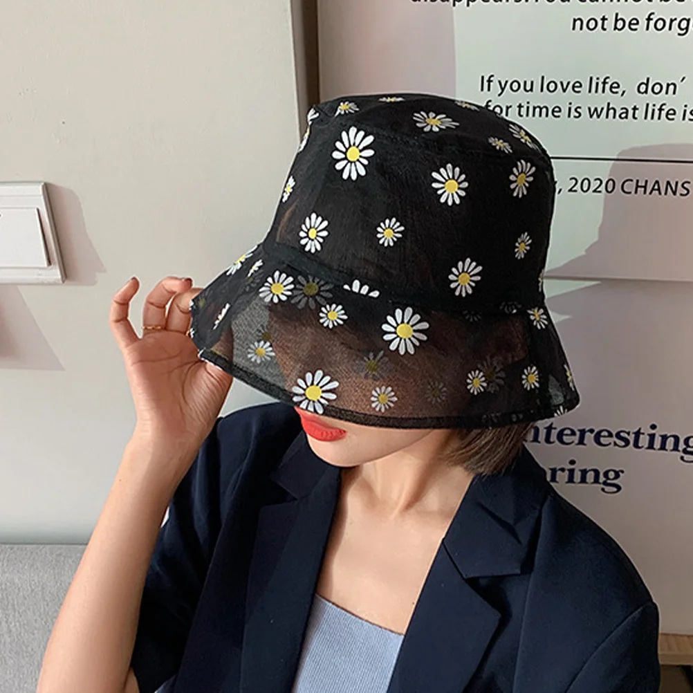 

Japanese Style Thin Fisherman Hat Daisy Print Breathable Sun Protection Bucket Hat For Outdoor Uv Shield Fishing Camping