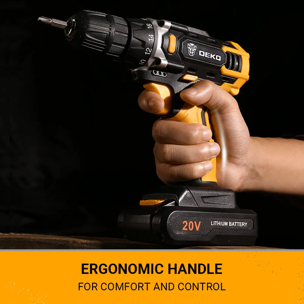 DEKO DKCD SERIES 20V MAX ELECTRIC DRILL CORDLESS SCREWDRIVER CHARGEABLE LITHIUM-ION BATTERY FOR HOME DIY POWER TOOLS