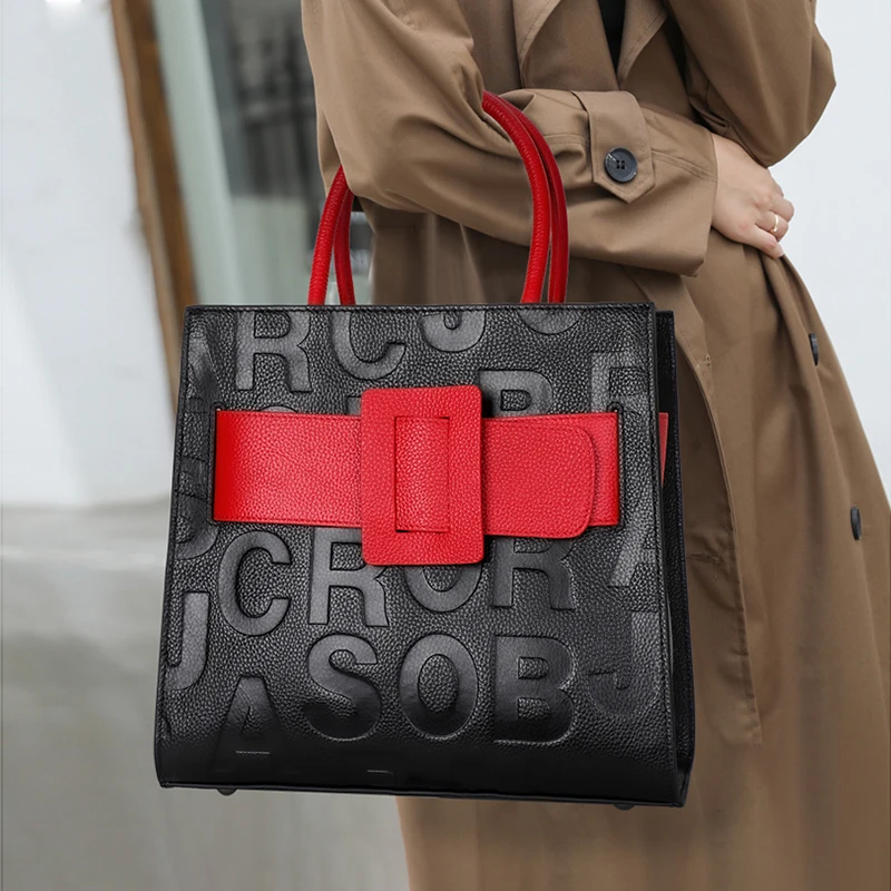 Aidrani new high-capacity genuine leather handbag fashion letter printing design luxury brands cowhide square bag
