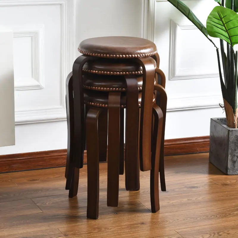 0315 Solid wood round stool stackable household stool modern simple dining table small stool living room board