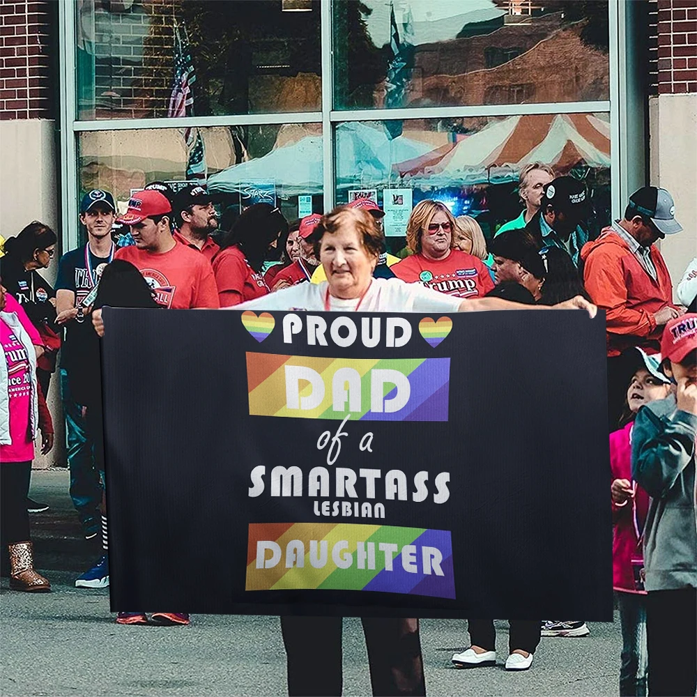 Flagnshow 100% Polyester Proud Dad Of A Smartass Daughter LGBT Rainbow Flag