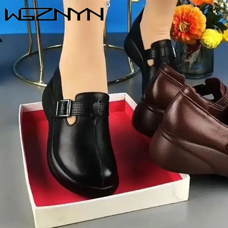 NEW Ethnic Women Retro Shoes Genuine PU Leather Platform Wedge Summer Women Plus Size Leisure Moccasins Sneakers Breathable Shoe