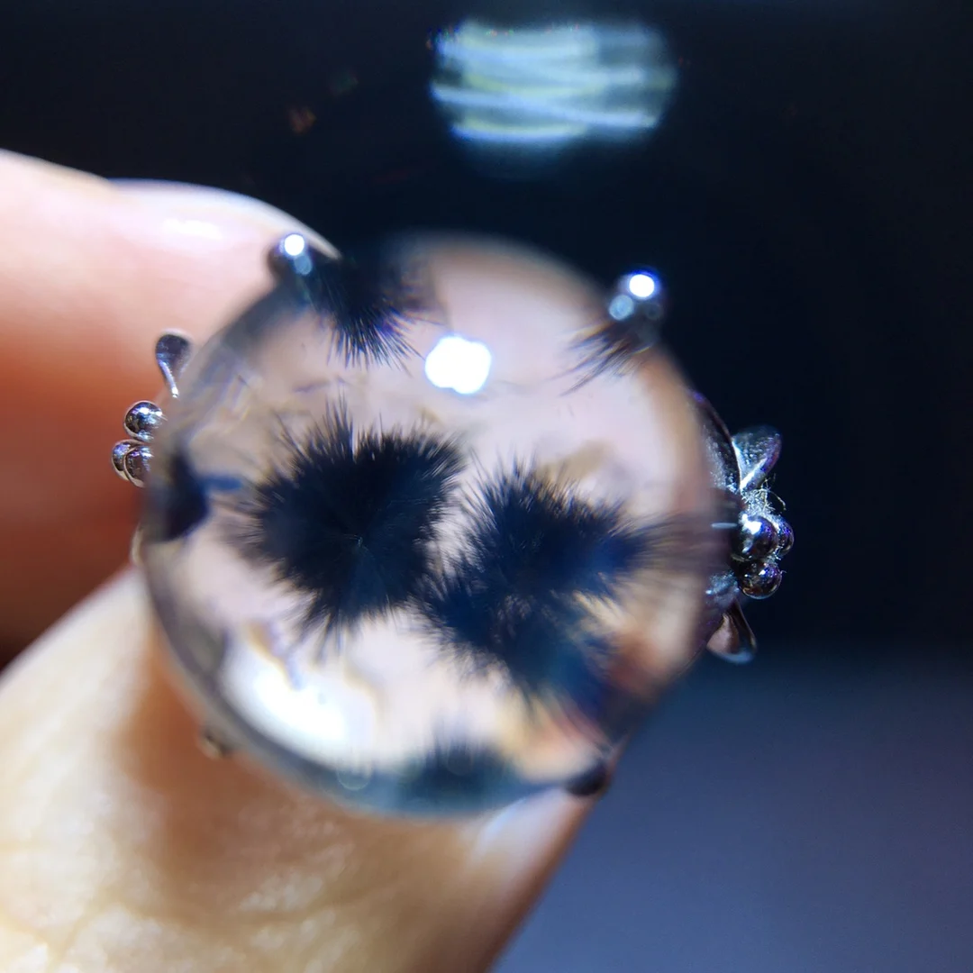 Anillo ajustable de cuarzo rutilado negro Natural, flor ovalada de 12,2mm para mujer, cuentas rutiladas amarillas de plata 925 AAAAAA