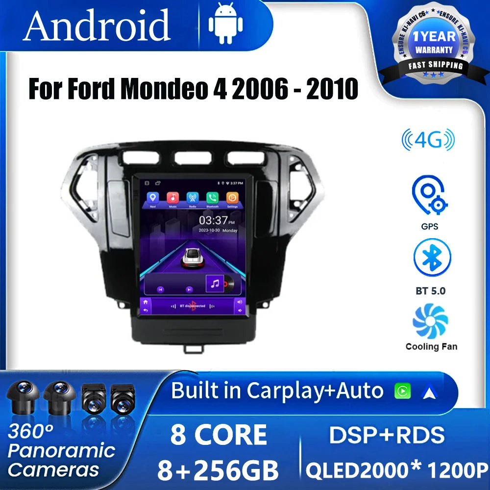 Leitor de vídeo dos multimédios do carro para Ford Mondeo 4 2006-2010, navegação de GPS, ósmio do andróide, nenhum 2 din, DVD, tela do estilo