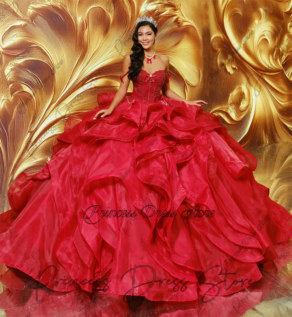 Princesse Quinceanera robes à volants à plusieurs niveaux perles cristaux 16th fête d'anniversaire robe de bal à lacets Style robe de bal personnalisé