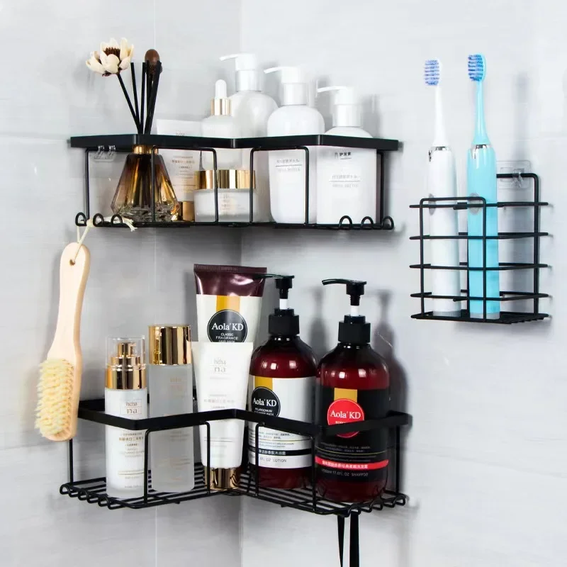 Bathroom Storage Rack Without Punching Kitchen Triangle Storage Rack Wall Mounted Shampoo and Washbasin Storage Supplies