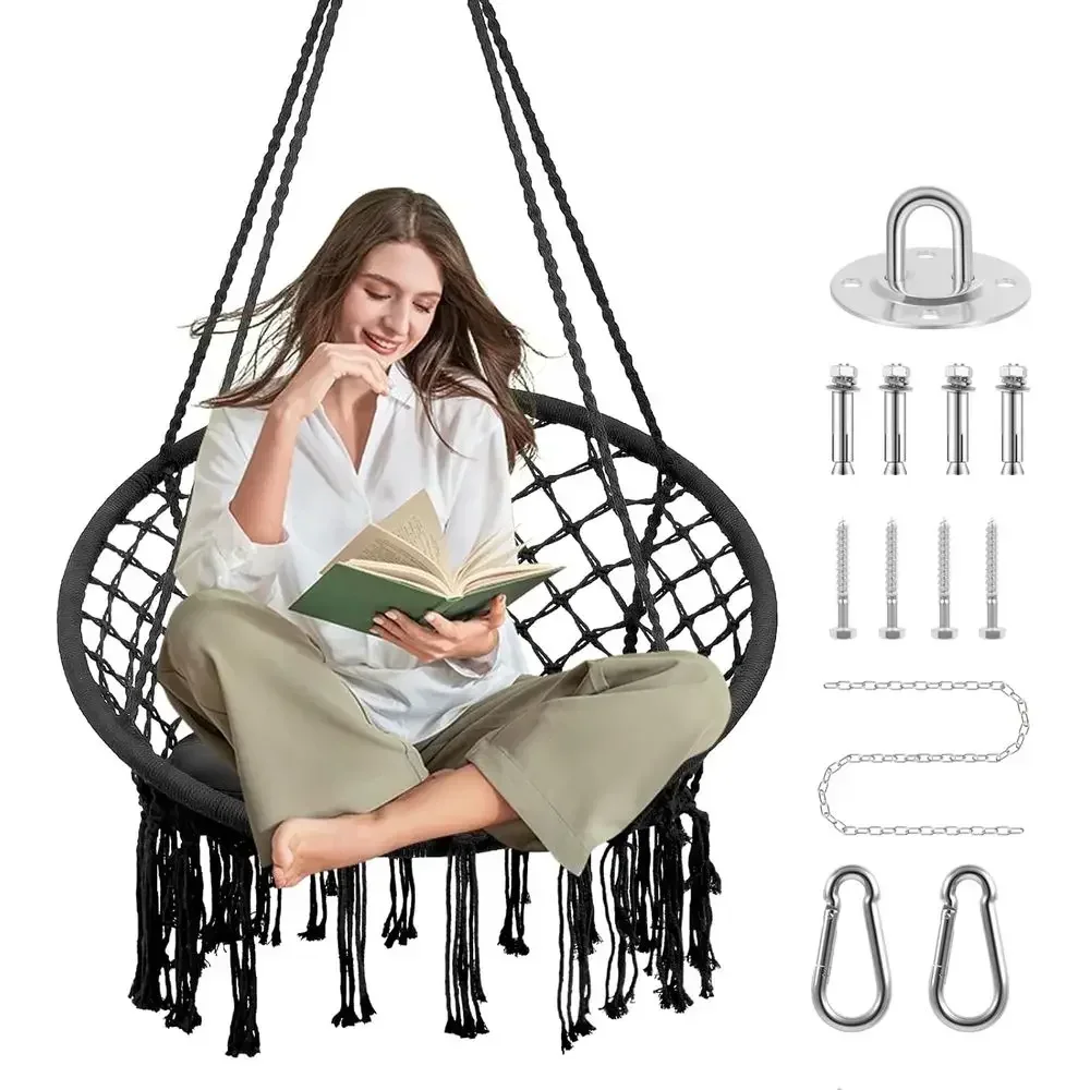 400lbs Capacity Swing Chair with Cushion for Indoor and Outdoor Use, Ideal for Bedroom, Terrace, and Patio