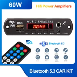 Bluetooth 5.0 MP3 Decoder Board 2*30W 60W Amplifier Audio Player 12V DIY MP3 Player Car FM Radio Module TF USB Mic Record Call