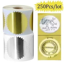 Ouro e Prata Embosser Adesivos, Certificado Gear Sticker, Metal Embossing Stamp, Etiqueta auto-adesiva, Scrapbooking, 50mm, 250Pcs