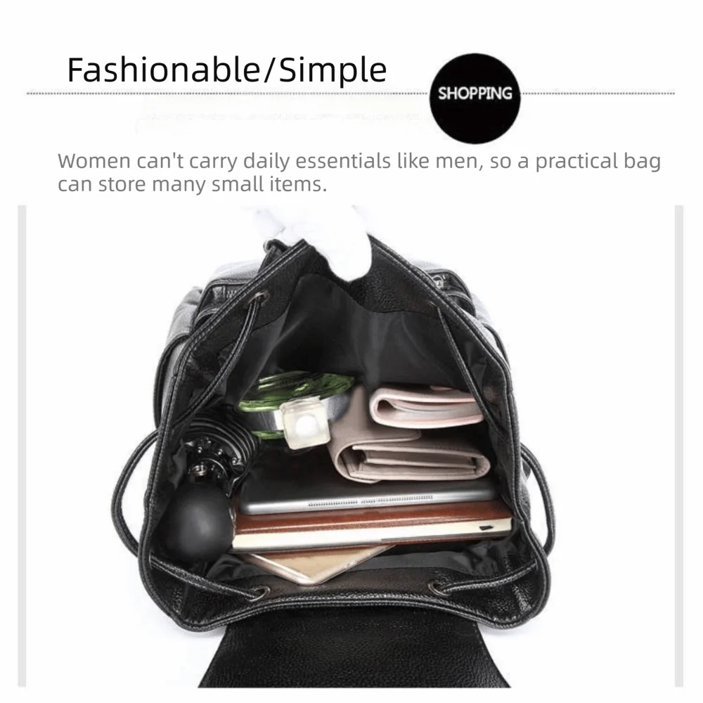 Modischer Weicher Damen-Rucksack Große Kapazität PU-Leder Schultertasche mit Reißverschluss Schulrucksack Reise-Aufbewahrungstasche – Detail 3