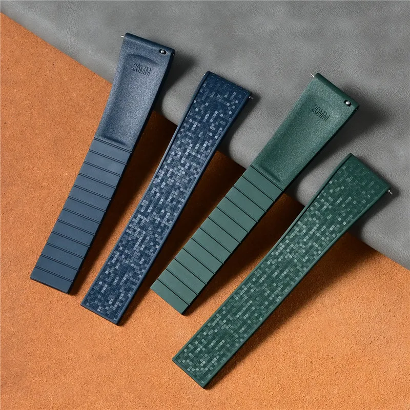 CTS Cinturino per orologio in caucciù fluoro tagliato su misura 18/19/20/21/22mm FKM Fibbia a farfalla Estremità piatta universale Sostituisci il cinturino dell'orologio