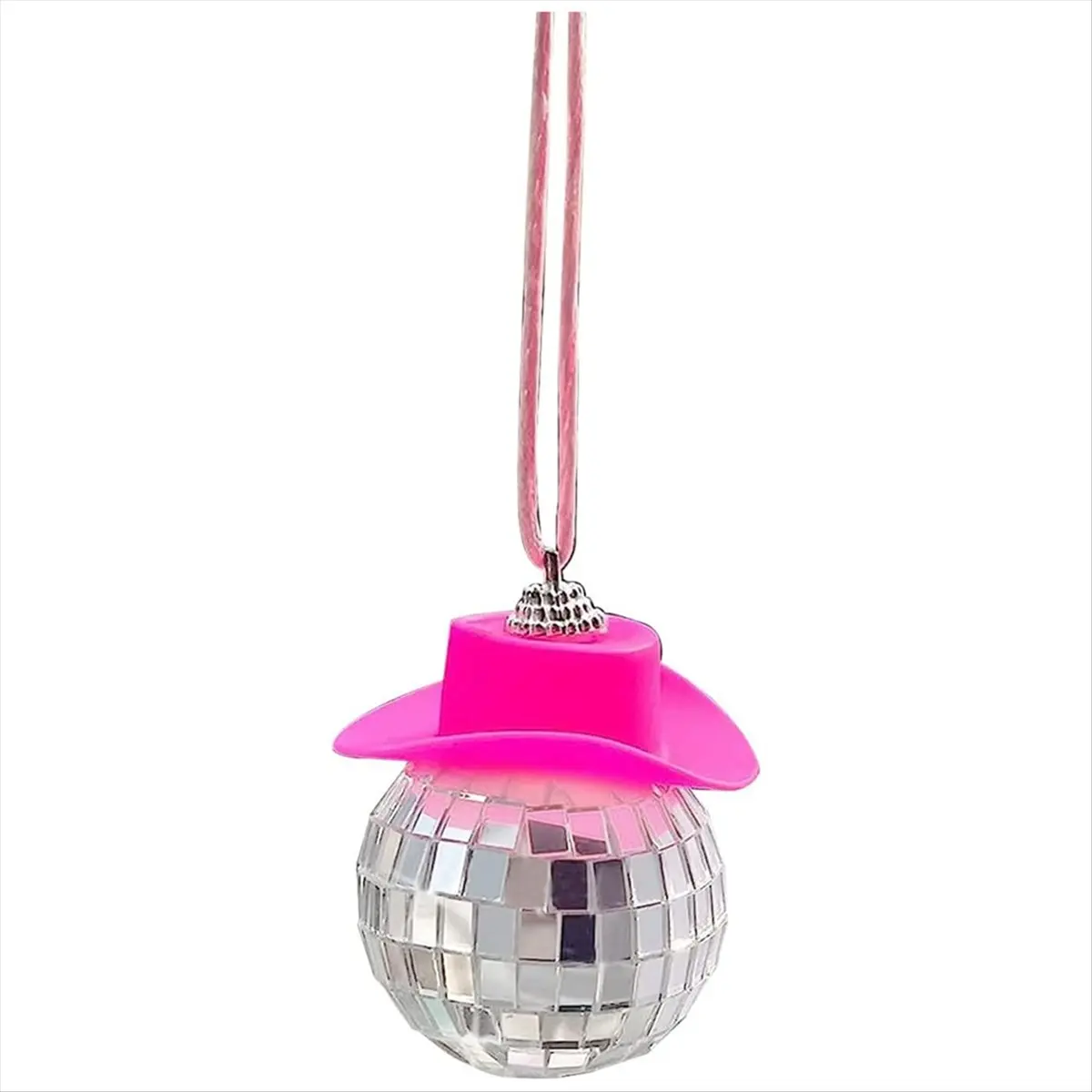 A78I Disco Ball Cow Boy Hat Car Accessories,Car Interior Accessories,Car Hanging Ornament Accessories-Pink