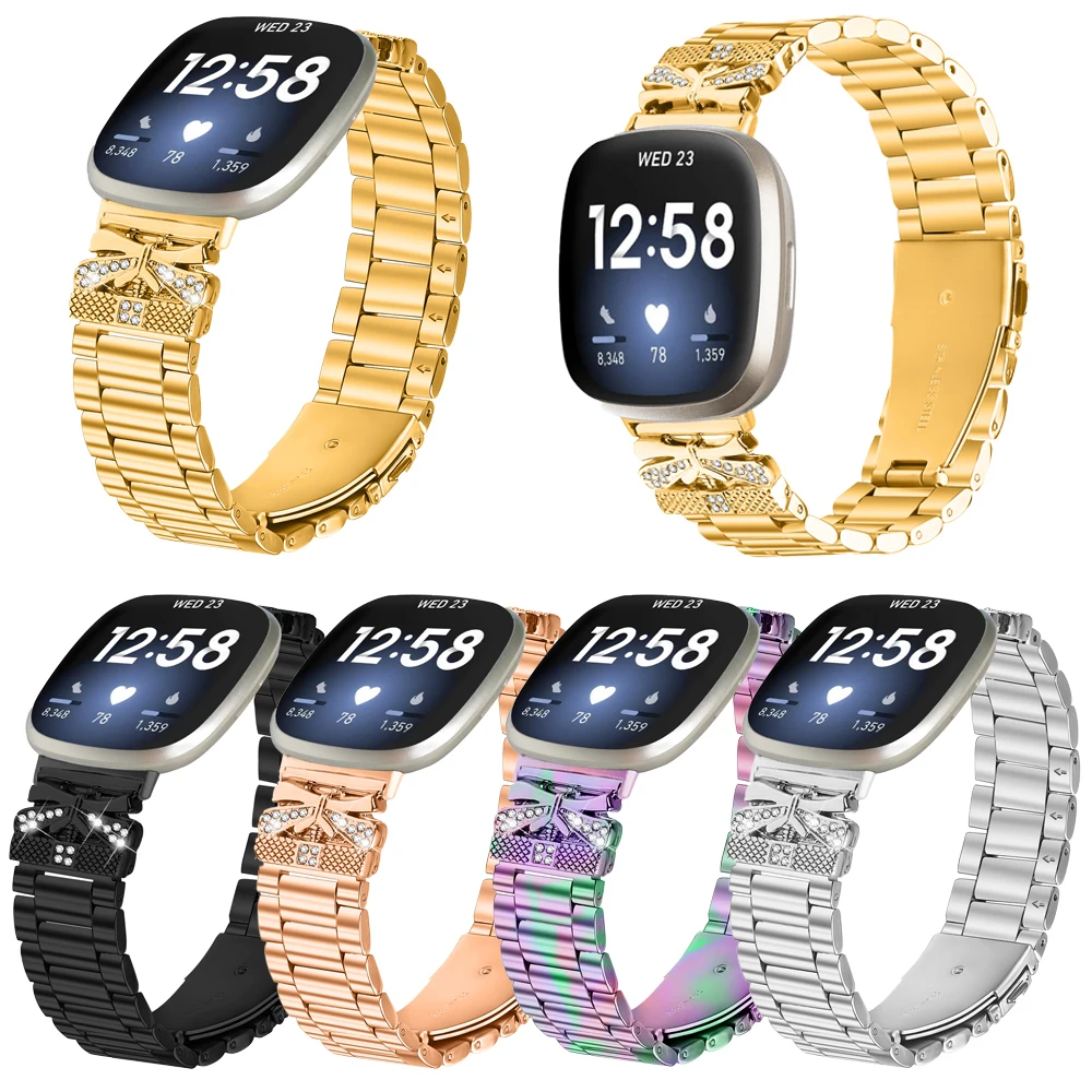 Ремешок из нержавеющей стали для Fitbit Versa 4 3, женские и мужские часы, металлический браслет, петля, застежка для Fitbit Sense2, замена браслета