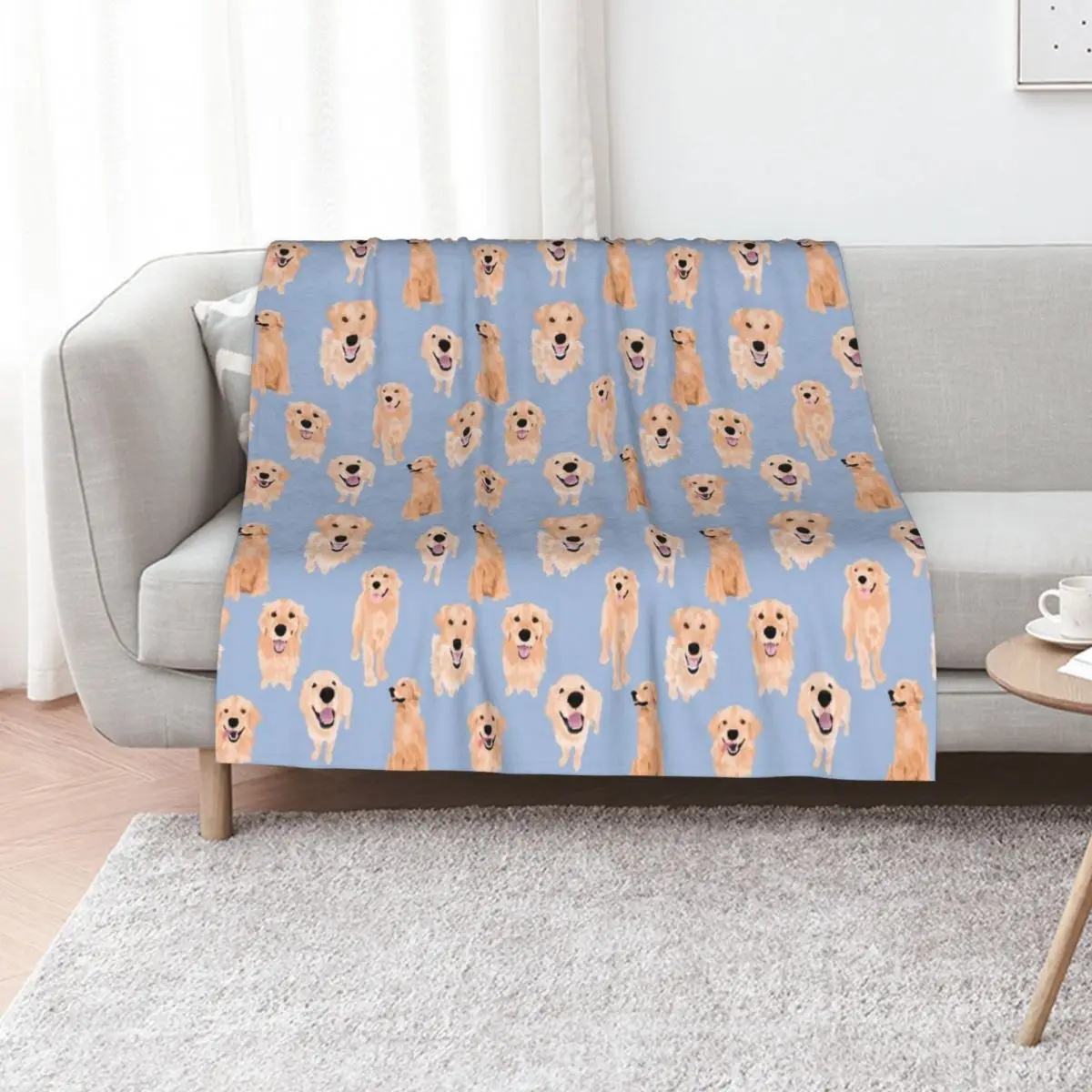 Golden Retrievers on Blue Throw Blanket bed plaid Thin Retros for babies Soft Plush Plaid Flannels Blankets