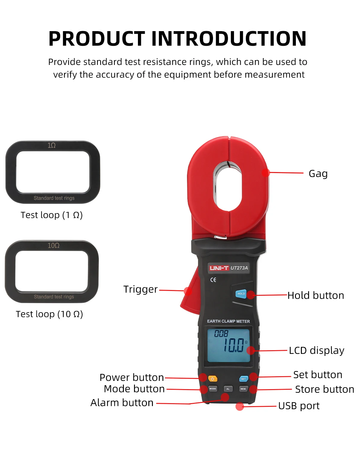 UNI-T UT273A/B/C Ground Tester 0.01-395-980-1200Ω 0.01mA-20A Meter 55x32mm USB Bluetooth for Power,Meteorological,Oil