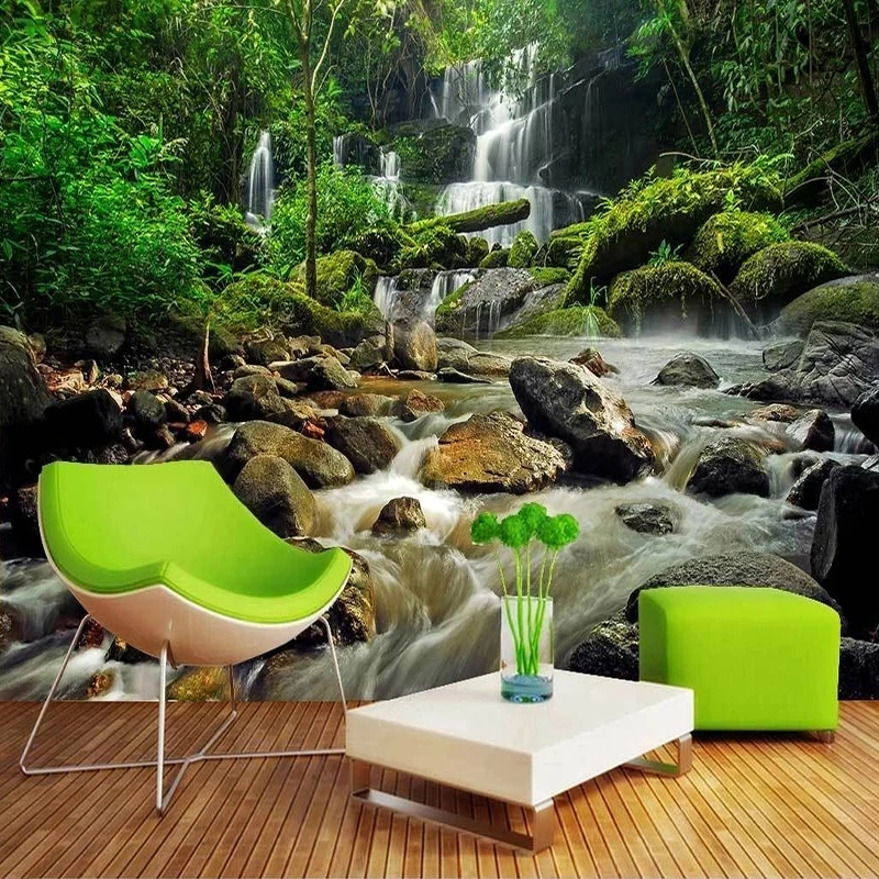 Custom 3D Photo Wallpaper Waterfall Green Nature Landscape Mural Study Bedroom Modern Living room TV background restaurant Hotel