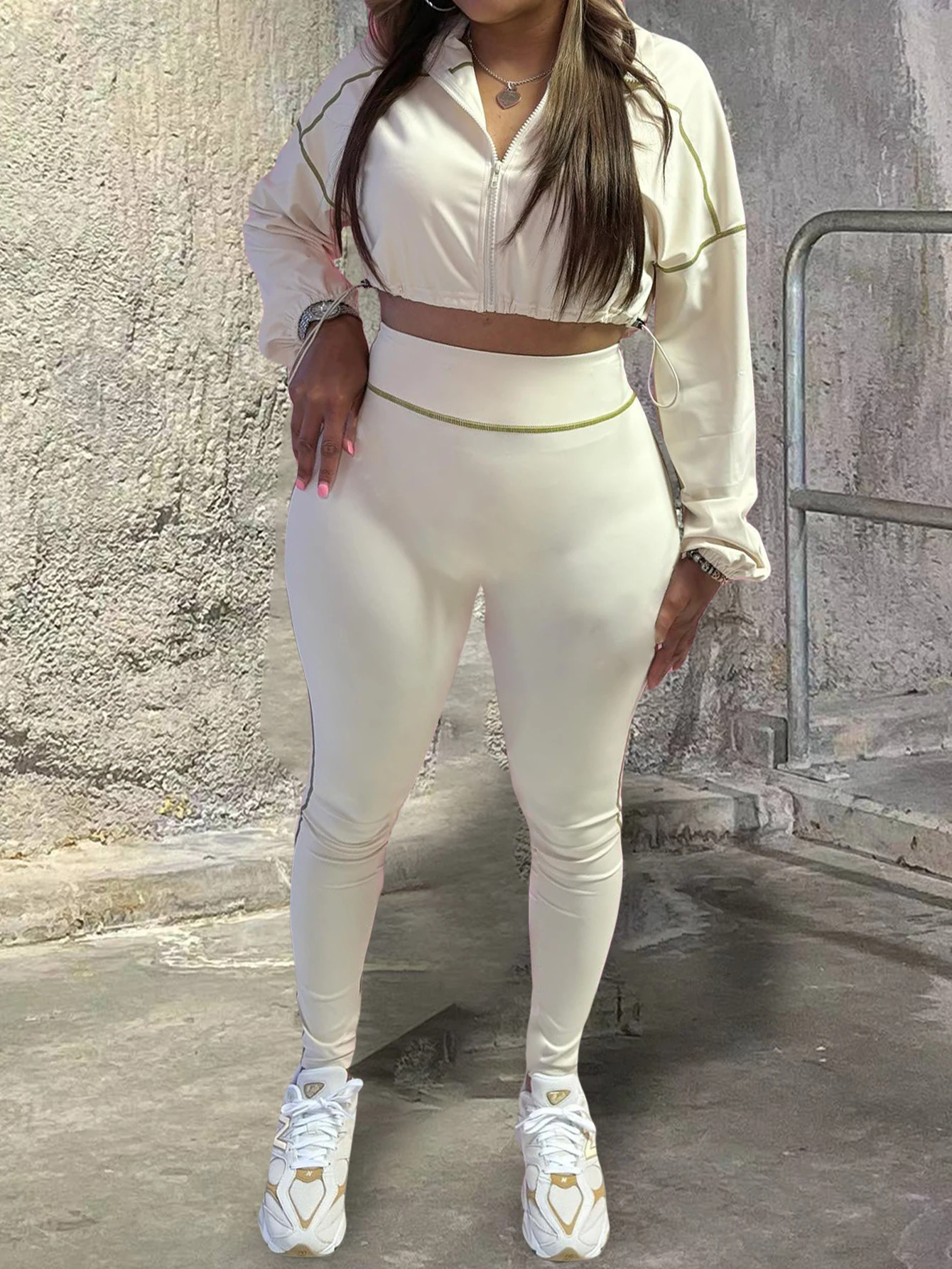 2025 여성 팬츠 세트 가을 패션 솔리드 컬러 긴팔 크롭 스웨트셔츠 스키니 핏 발목 팬츠 세트