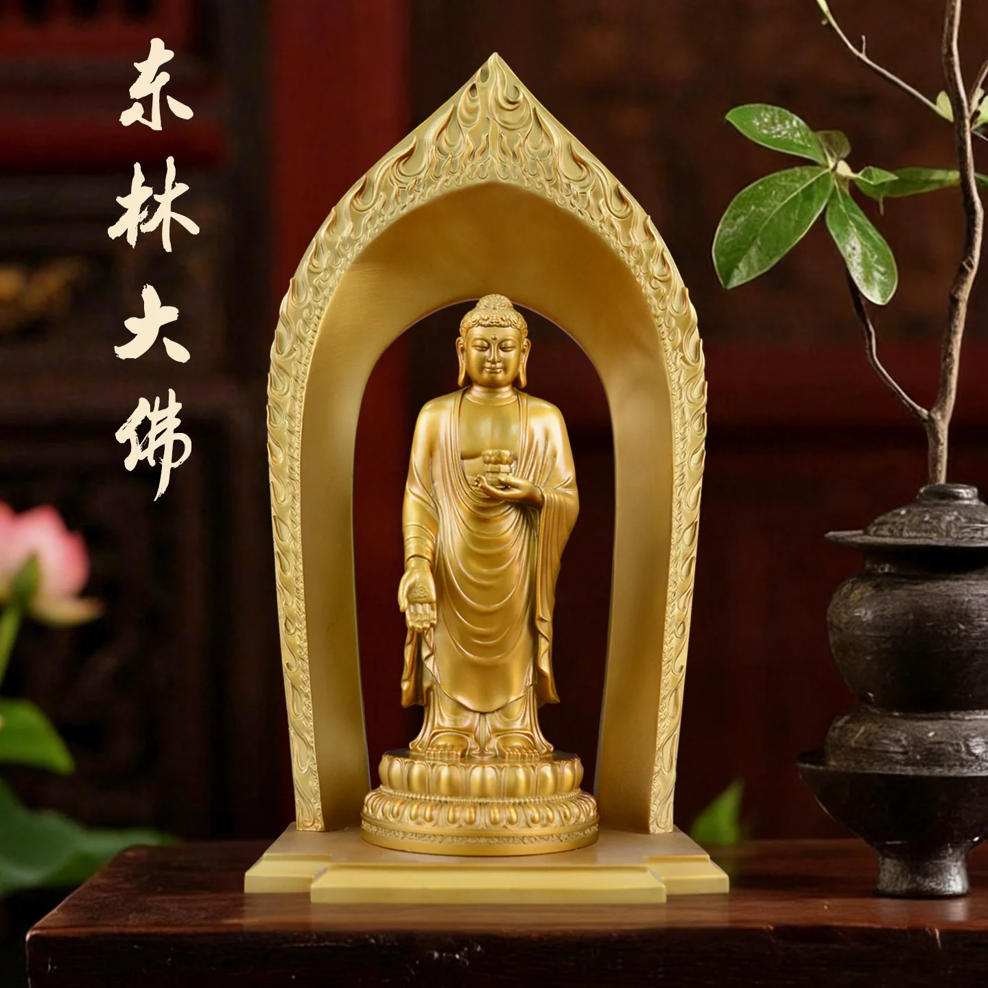 LTT all-copper Buddha statue ornament pure copper Amitabha Buddha home offering the Western three holy Buddhas