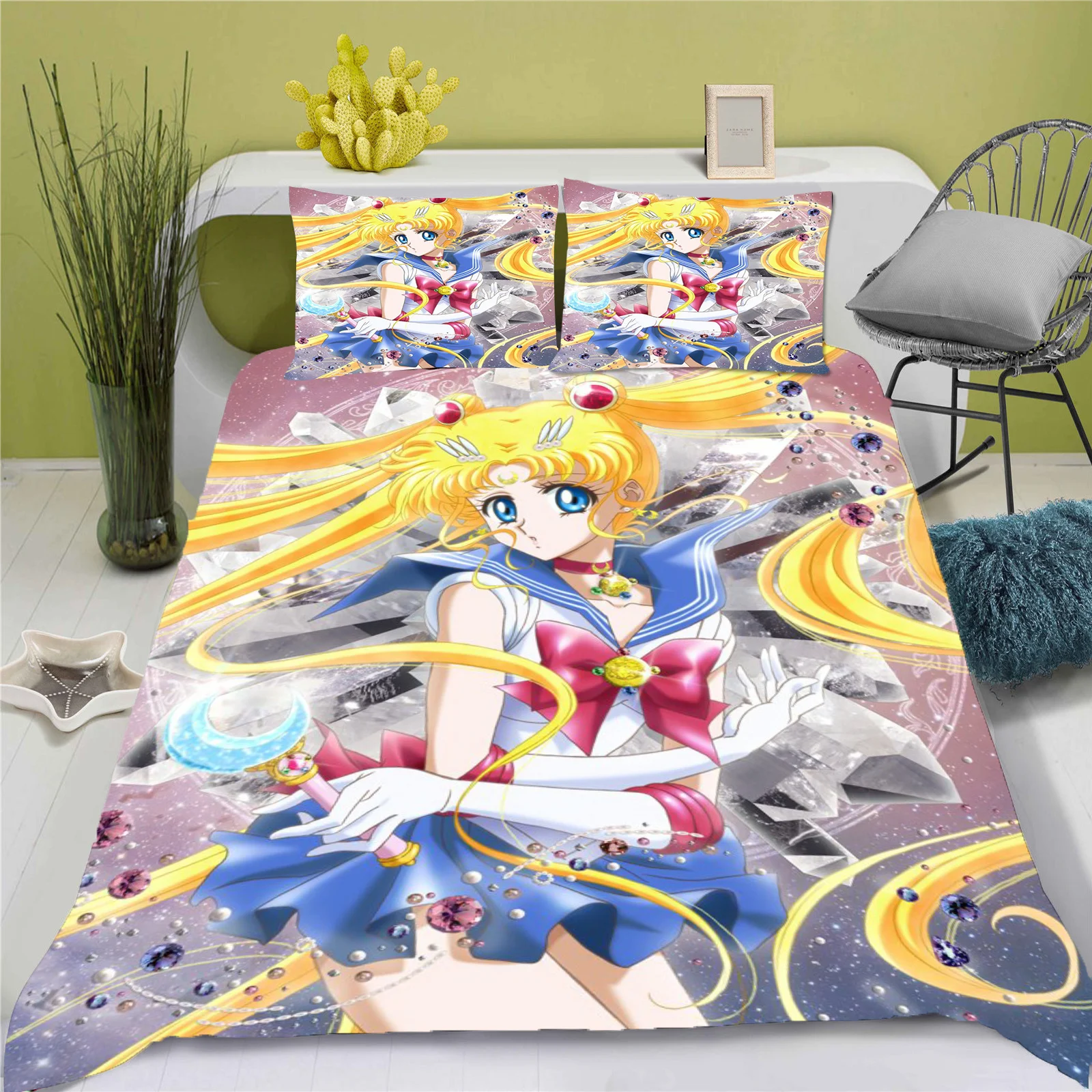 Sailor Moon Anime Bedding Set Duvet Cover 100% Polyester Suitable For Children And Adults 3-Piece Set 1 Quilt Cover