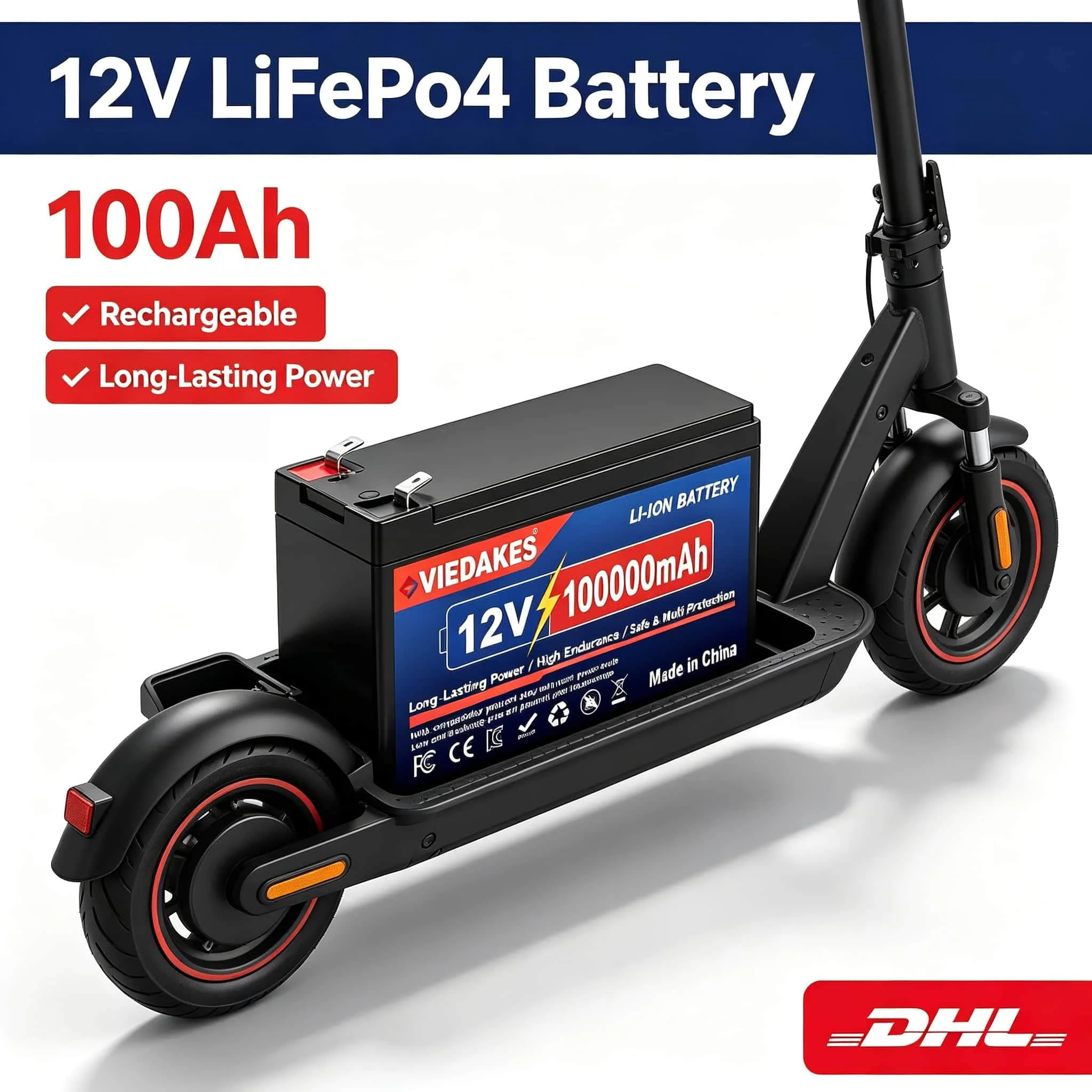 Deep Cycle LiFePO4 Battery VIEDAKES 12V 100Ah Lithium Iron Phosphate Battery for Off-Grid Solar & RV Power