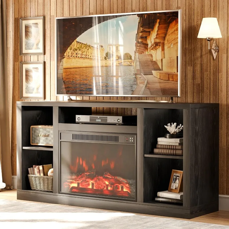 

Fireplace TV Stand with 26" Electric Fireplace for 65 Inch TV, Modern Farmhouse Entertainment Stand with Storage Cabinet