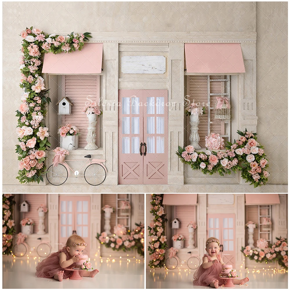 Blush Florist Photo Background for Baby Girl Birthday Cake Smash Photography Backdrop Kids Portrait Photo Studio Props