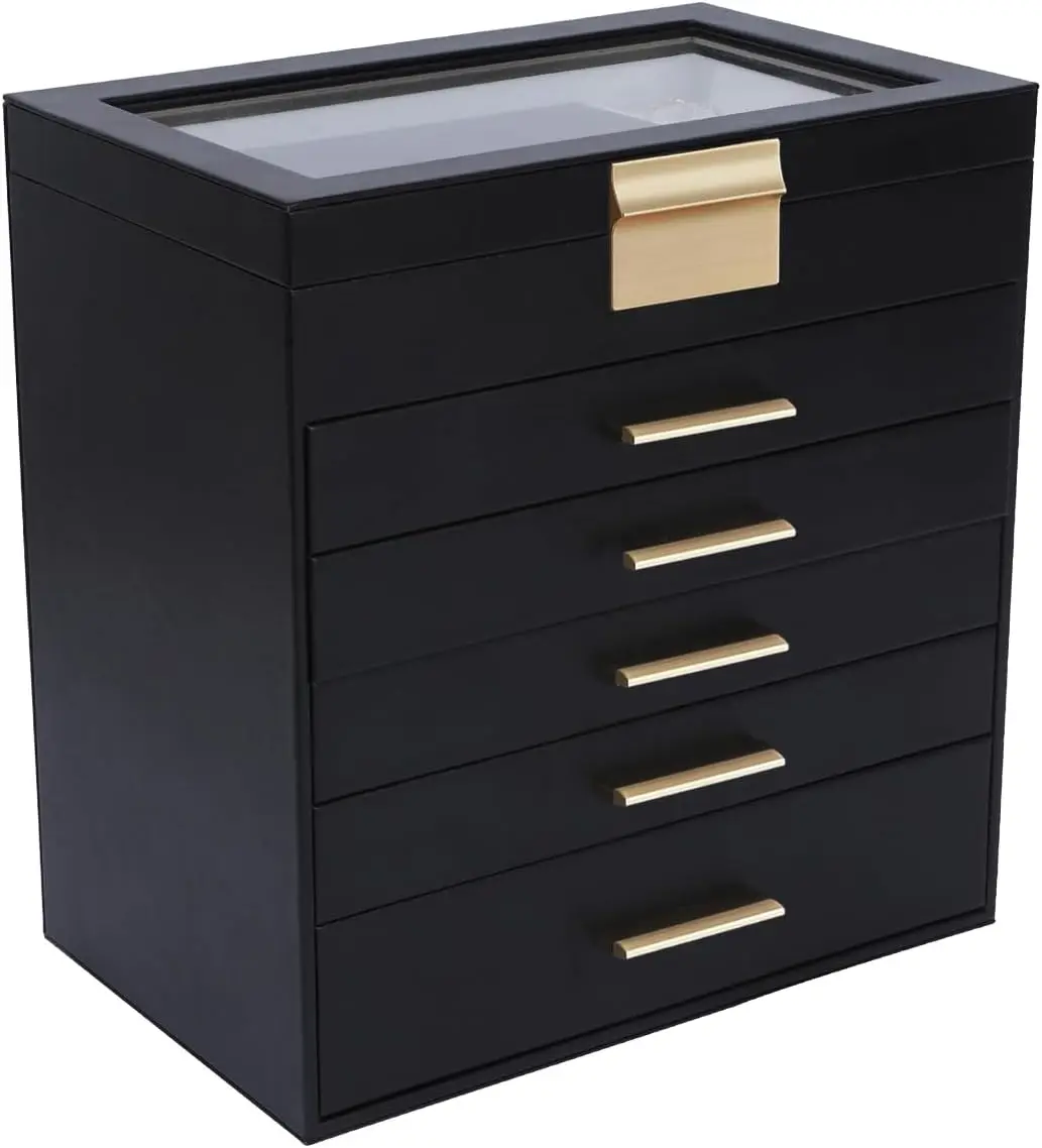 

6-слойный органайзер для украшений со стеклянной крышкой для хранения ожерелий, браслетов, серег и колец - идеальный подарок для женщин