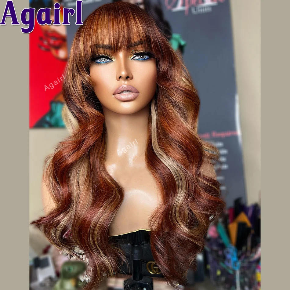 Highlight Ginger Blonde 6X4 Lace Closure Colored Body Wave Wig 13x6 13X4 Lace Frontal Human Hair Wigs With Bangs for Black Women