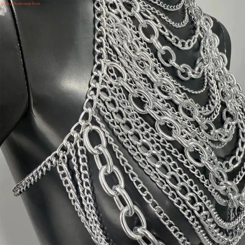 F92D Popular Body Chain Metallic Tassels Chest Chain Necklace Cool Body Jewelry For Women Stage Event And Beach Styling