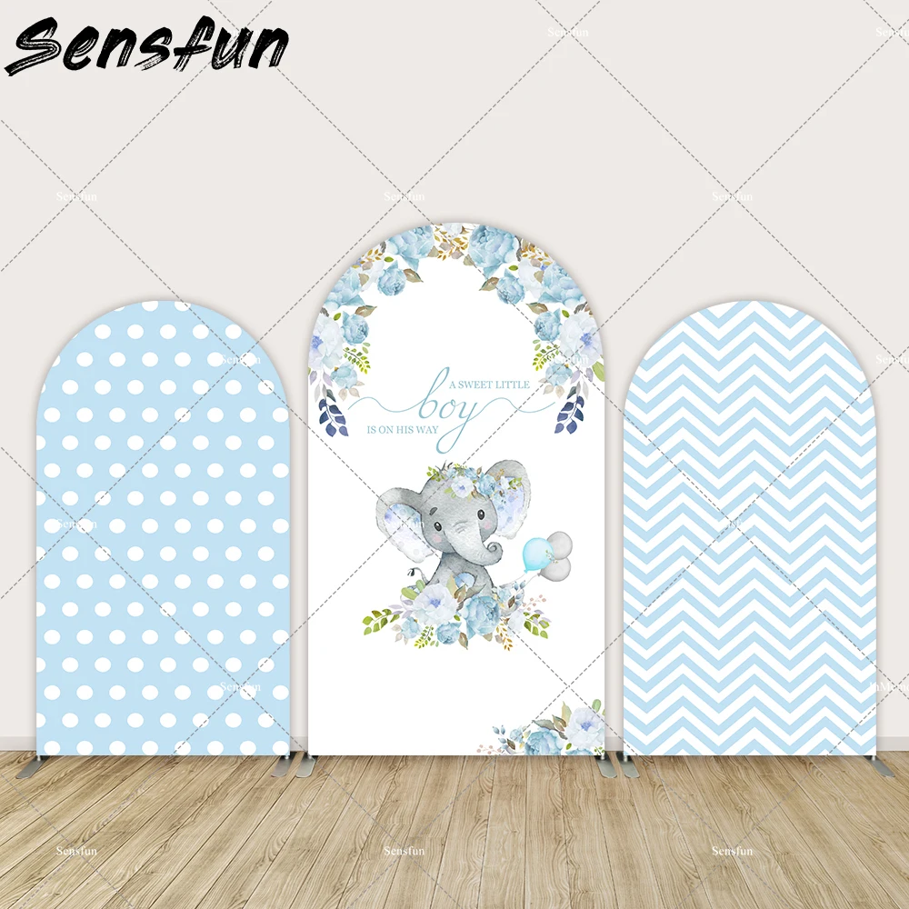 النقاط الزرقاء المشارب الفيل غطاء قوس جدار خلفية ل حفلة عيد ميلاد الديكور الصبي استحمام الطفل خلفية غطاء مقوس 2-الجانب