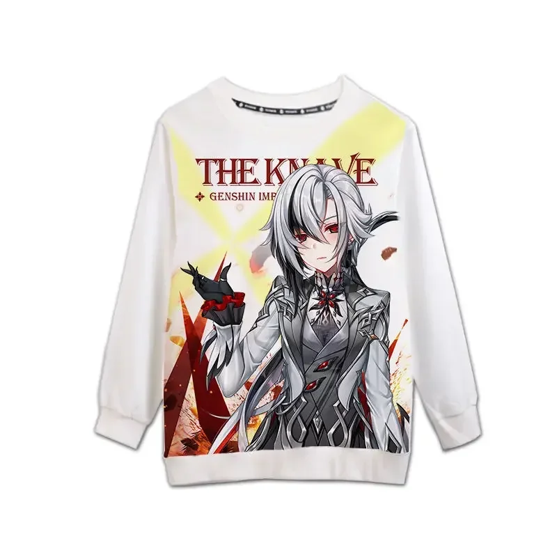 

Game Genshin Impact Arlecchino Cosplay Costume Anime Pullover Long Sleeve Hoodies Round Collar Coat White Top Unisex