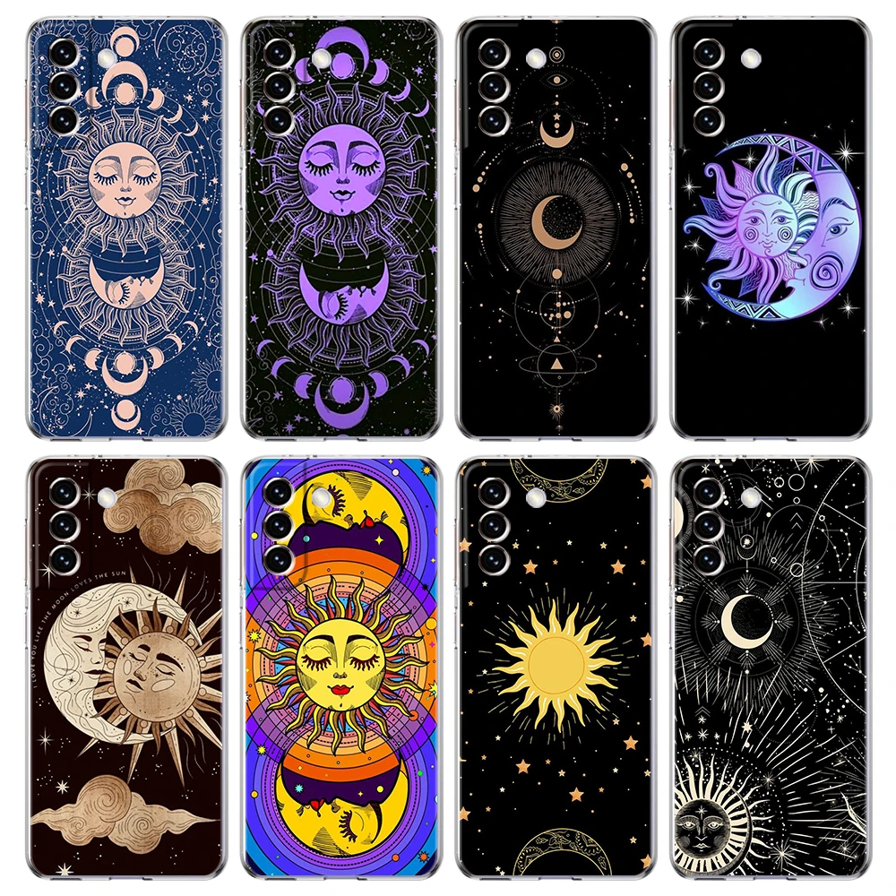 Suns Moons Clouds Astrological Phone Case for Samsung Galaxy S23 S20 FE S22 S21 Ultra S10 S10E S9 S8 Plus 5G Transparent Shell