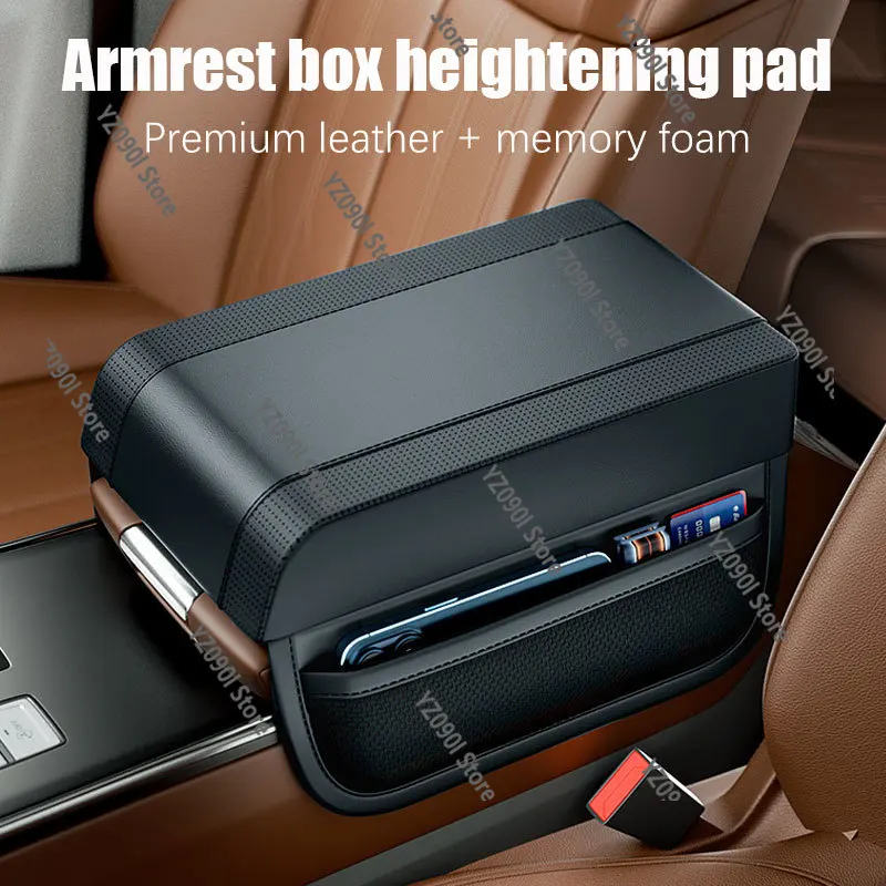 Auto Armrest Pillow Cover, Heightening Cushion with Pocket for Car Interior