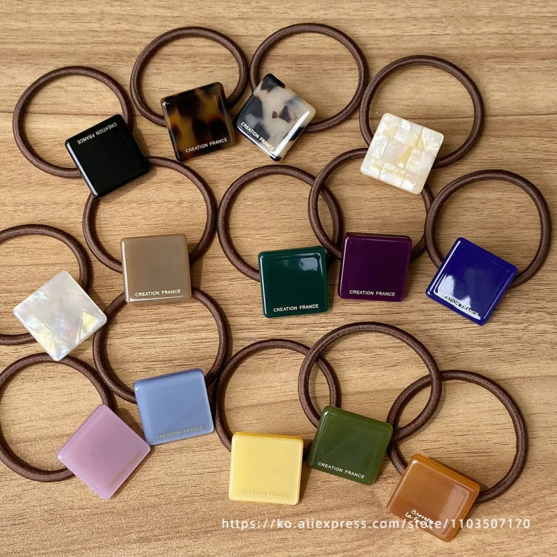 Elegant small square~~FRANCE minimalist square hair loop leather band French high ponytail headband from South Korea