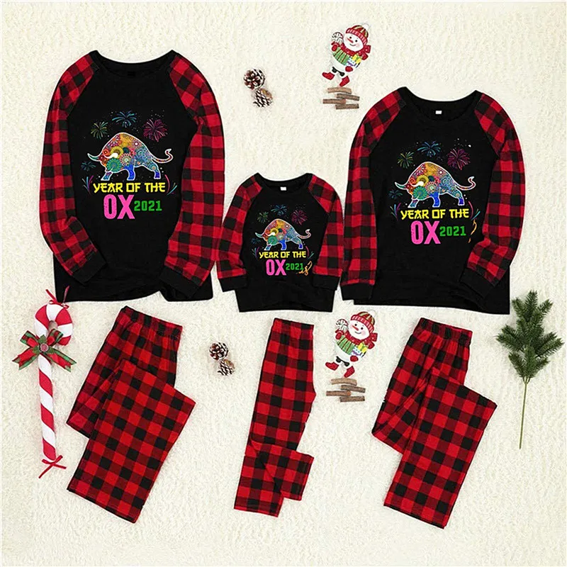 

Red and White Striped Matching Family Pajamas Set Long Sleeve Tops and Pants with Reindeer and Snowflake Print