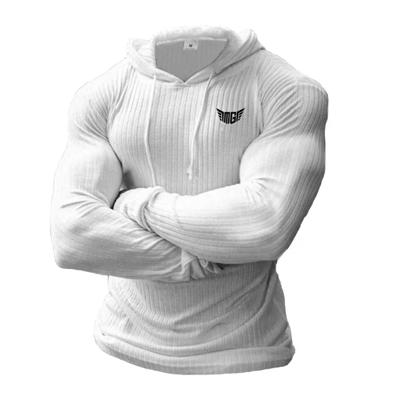 Autuman Hooded T-shirt Men Pit Stripe Slim Fit Thin Sweaters Mens Long Sleeve Pullovers Knittwear Men Casual Elasticity knitting