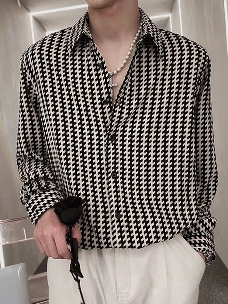 

Outdoor Casual Mens Long Sleeve Shirts 2025 Spring Autumn Daily Leisure Button Cardigan Tops Men Vintage Striped Printing Shirt