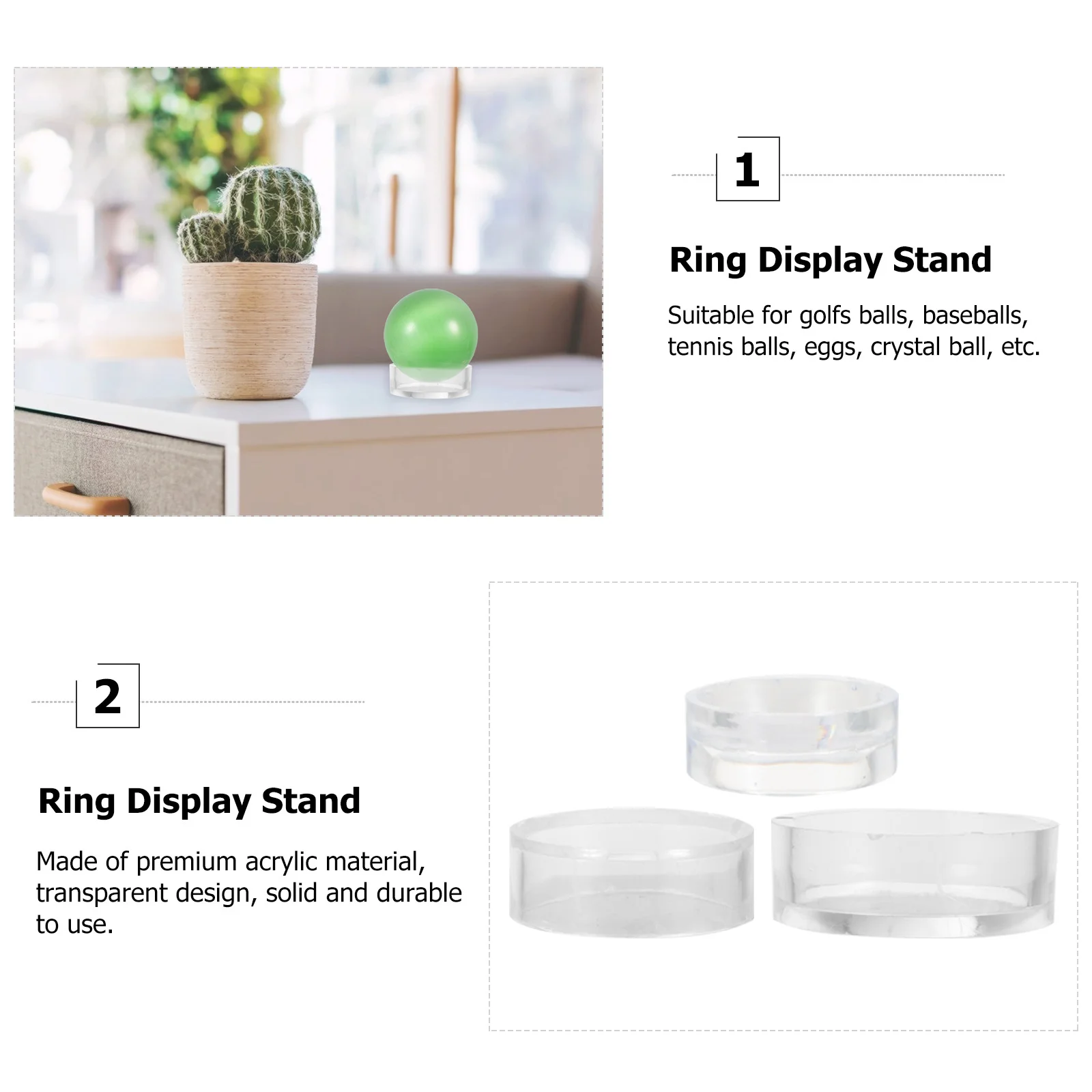 15 قطعة من حامل عرض الأكريليك الشفاف متين لكرات الجولف والبيسبول وكرات التنس والبيض وعرض المكتب المنزلي #5