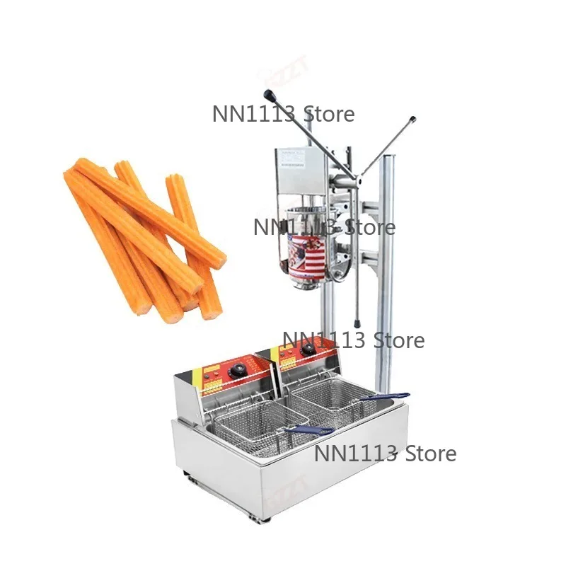 

3L Stainless Steel Hand Extrusion Squeeze Churros Maker Churro Filler With Electric 12L Deep Fryer Machine With 5 Pieces Nozzles