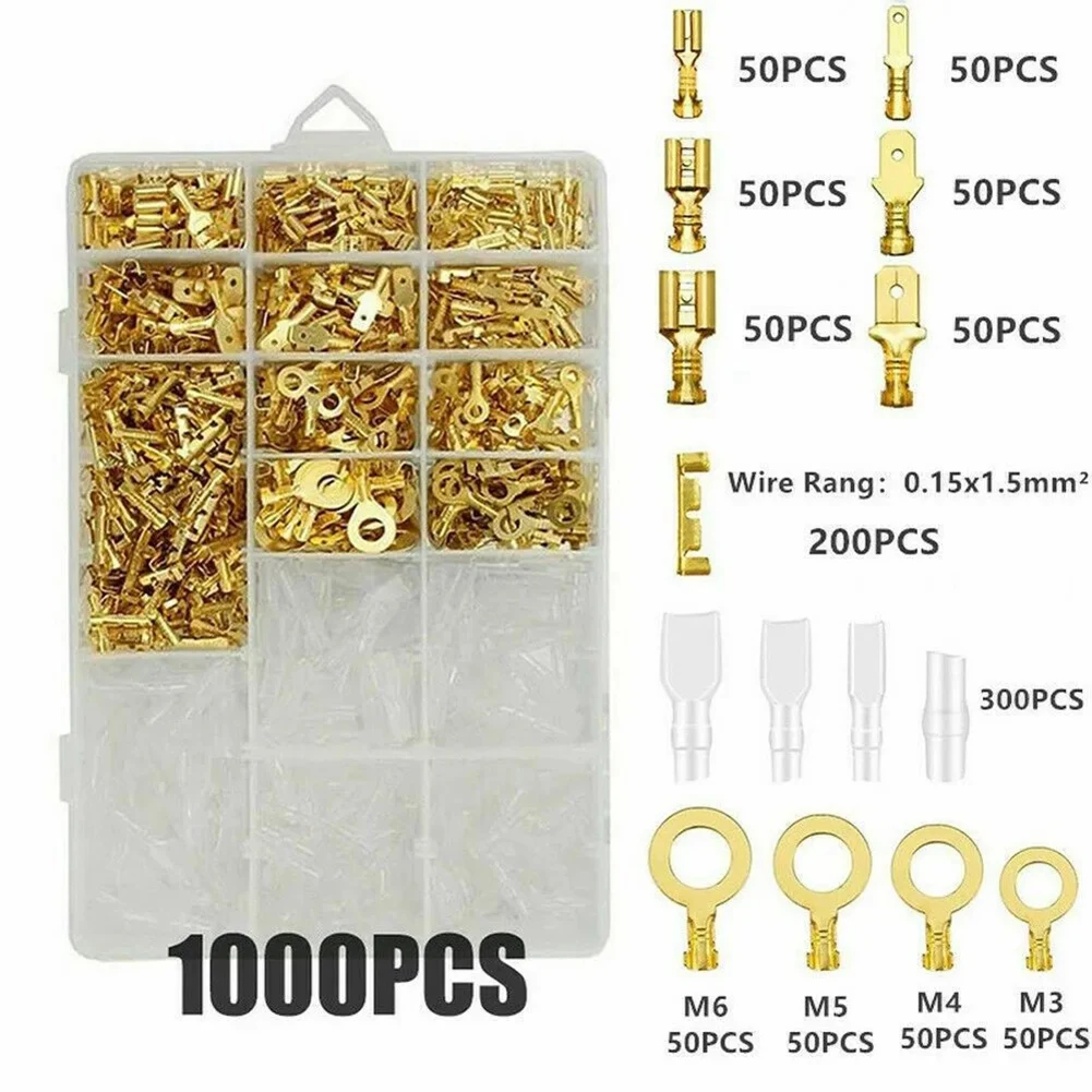 1000pcs Male Female Cable Connector 2.8/4.8/6.3mm Electrical Crimp Terminals Termin Spade Connectors Assorted Kit