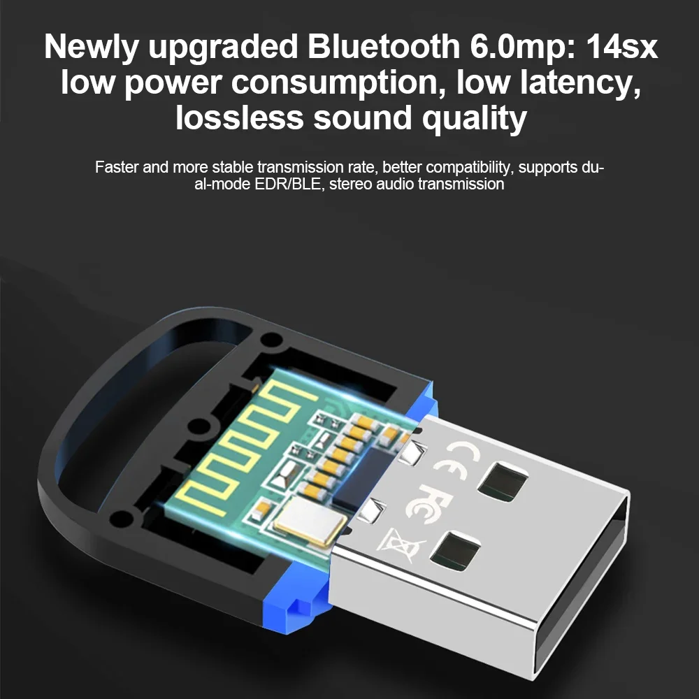 KEBIDUMEI Bluetooth 6.0 Adapter 2-in-1 Wireless Audio Transmitter Receiver USB Dongle for Headphone Speaker Windows 8.1/10/11