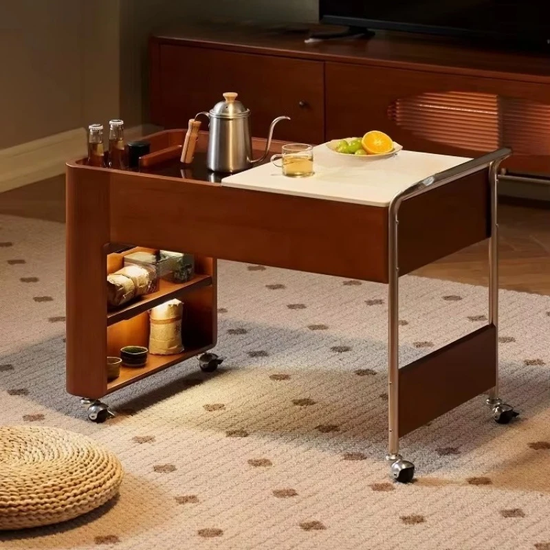 Simple Modern Solid Wood Living Room Furniture Movable Multifunctional Sofa Side Cabinet Corner Table