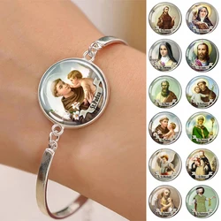 Jesus 12 Saints Bracelet Christianity Glass Dome Charm Bracelet for Men Women Church Souvenir Jewelry Christian Believer Gift