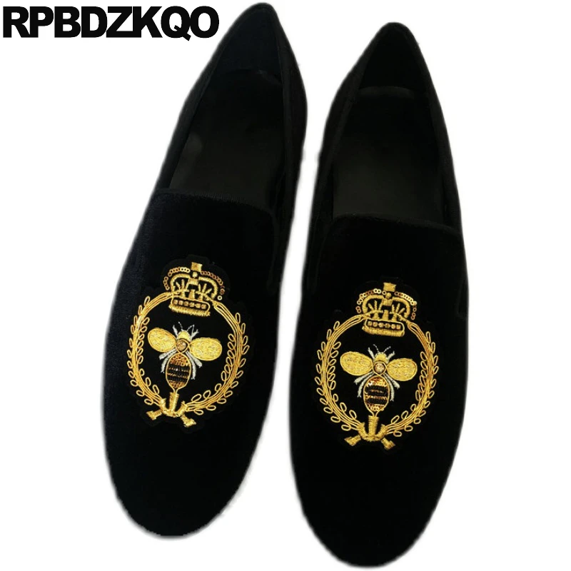 Animal Beaded Velvet Shoes 45 Large Size Smoking Slippers Loafers Paillette Round Toe Sequin Embroided Flats Men Slip On Crown