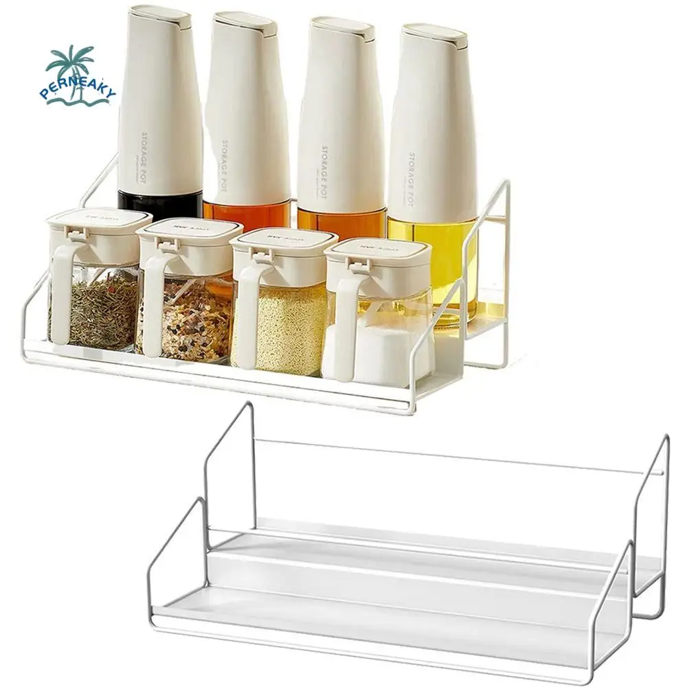

2 Tier Metal Spice Rack Free Standing Anti-rust Kitchen Seasoning Organizer Space Saving Non-slip Spice Display Stand Oil Pot